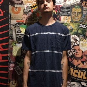 Men’s large navy and white striped pocket t shirt